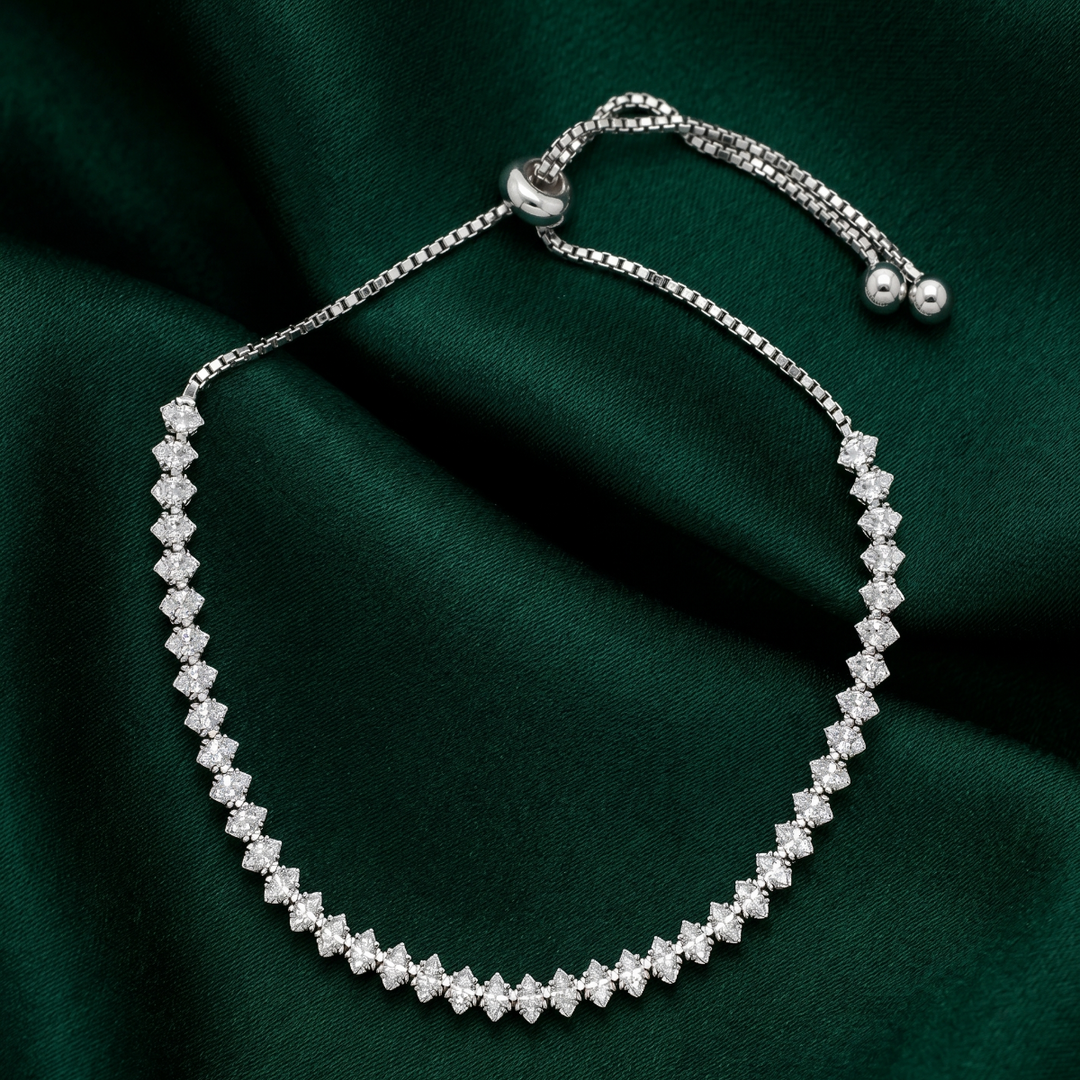 Full Eternity Tennis 925 Silver Bracelet Adjustable Length