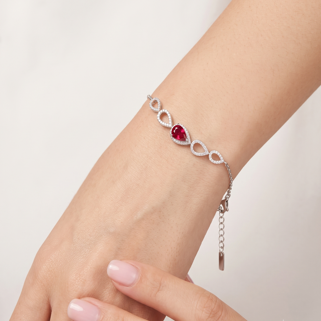 Elegant Pear-Shaped 925 Sterling Silver Adjustable Bracelet for Women 7 Inch