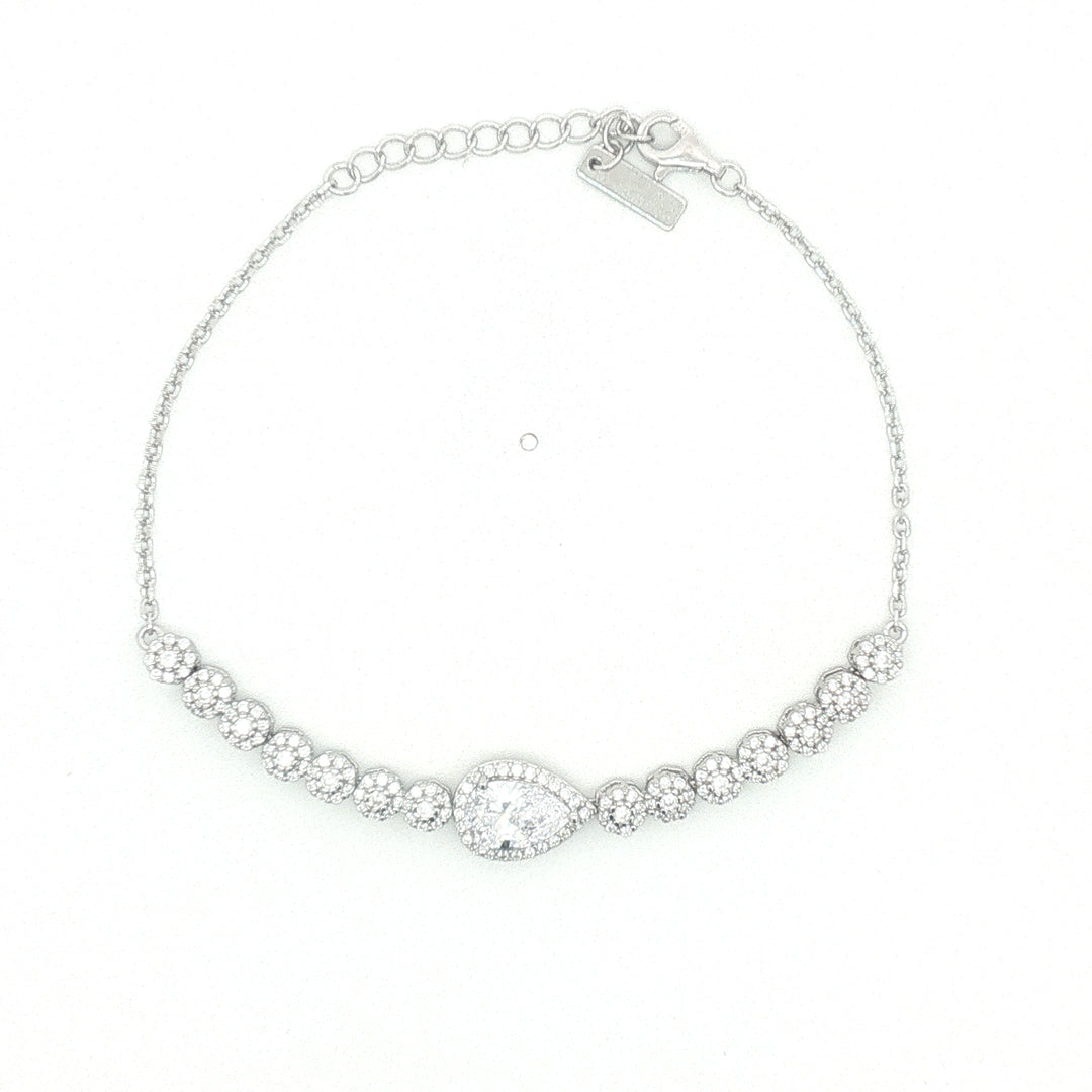 Elegant Pear-Shaped 925 Sterling Silver Adjustable Bracelet for Women 6.5 Inch