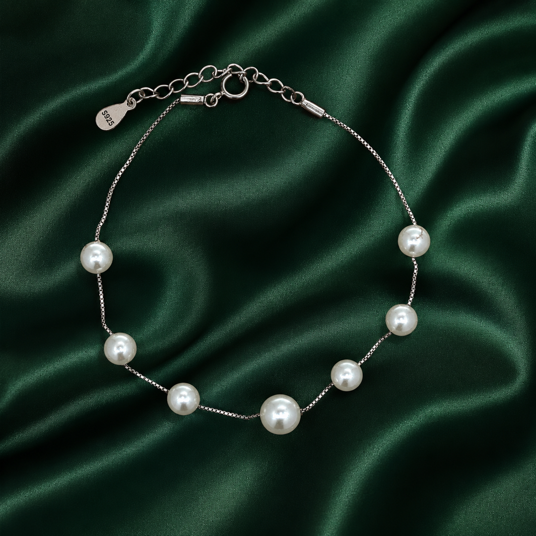 Luxury Pearl 925 Sterling Silver Bracelet with Adjustable length 8 Inch