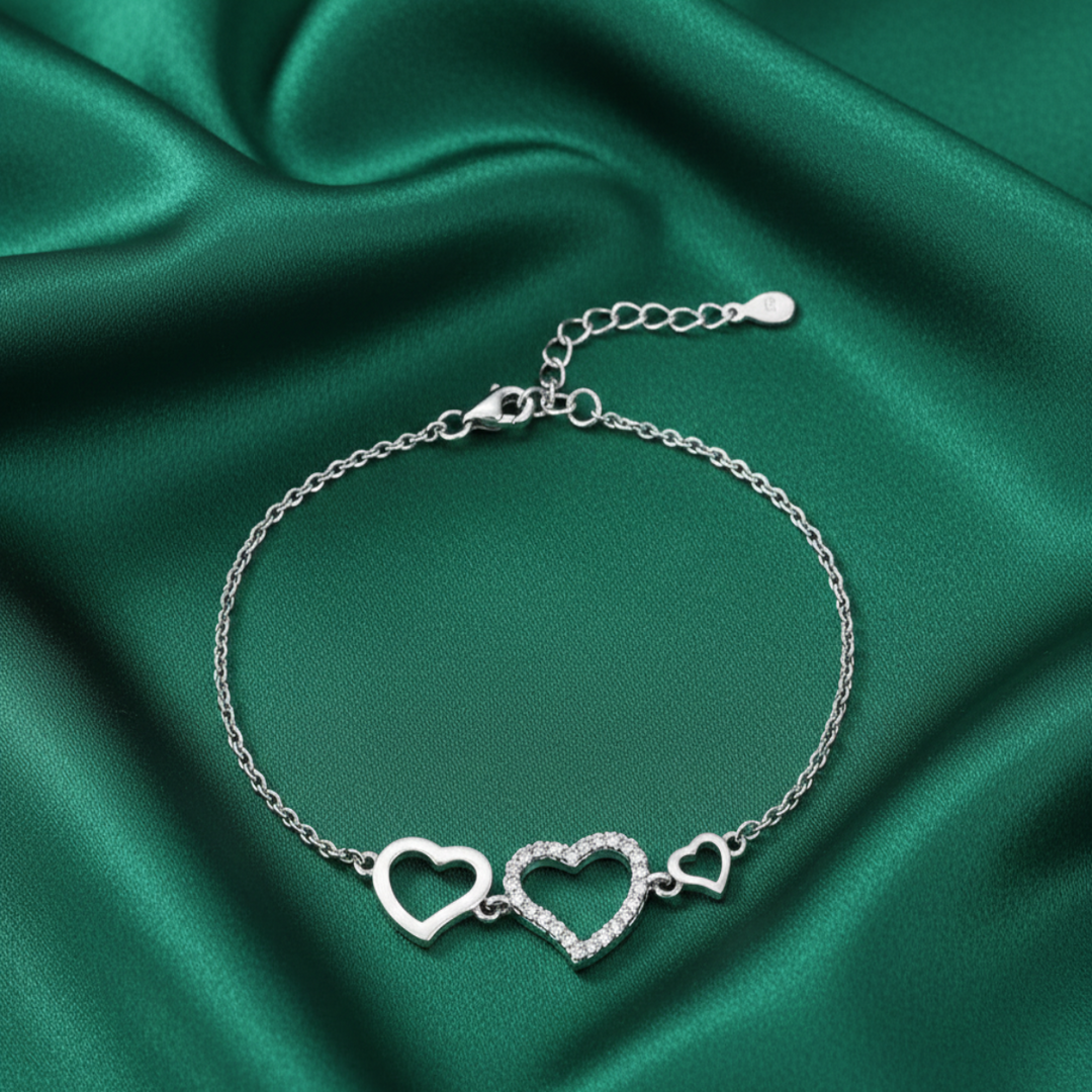 Multi Hearts 925 Sterling Silver Bracelet with Adjustable length