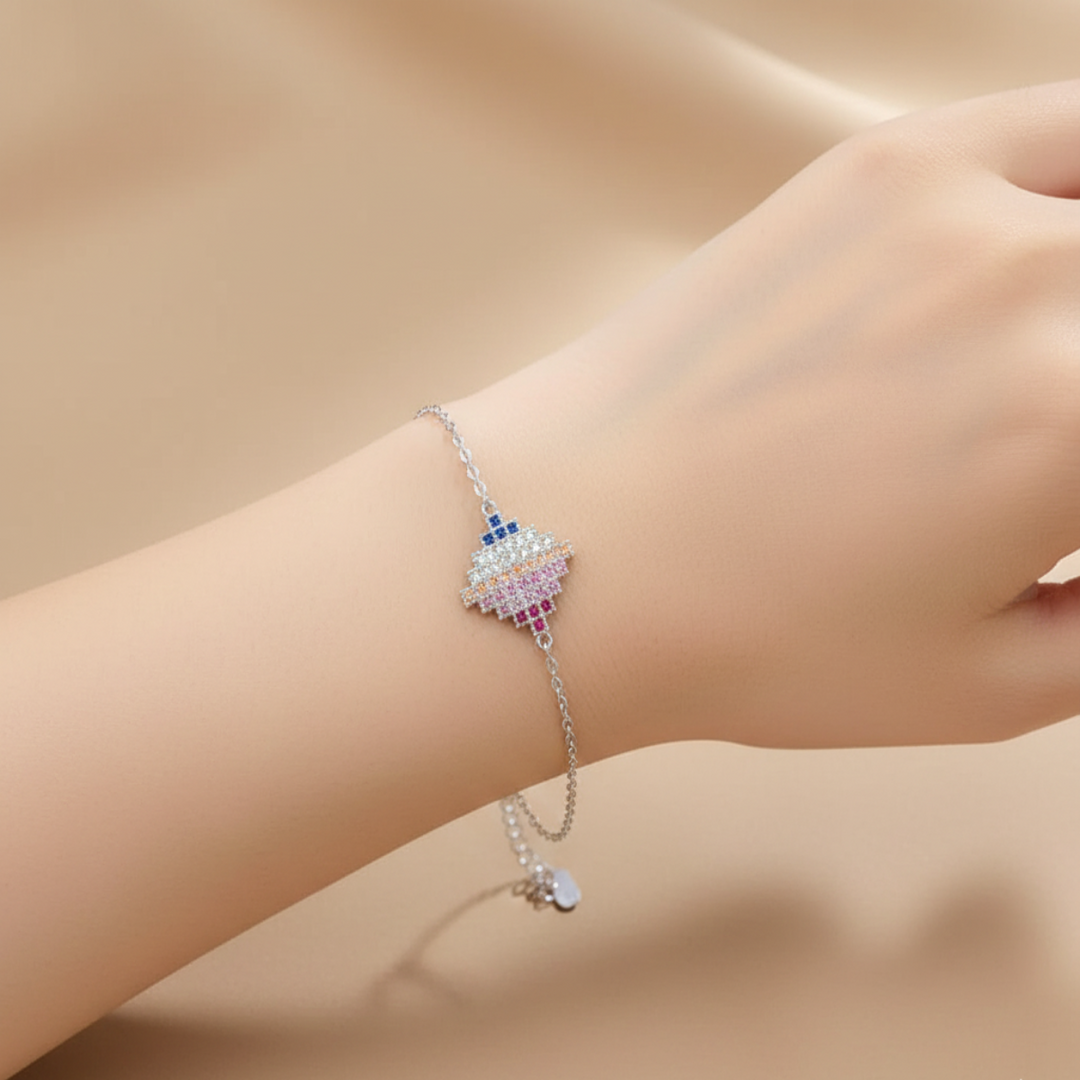 Rainbow Mule Multi Color 925 Sterling Silver Bracelet with Adjustable Length