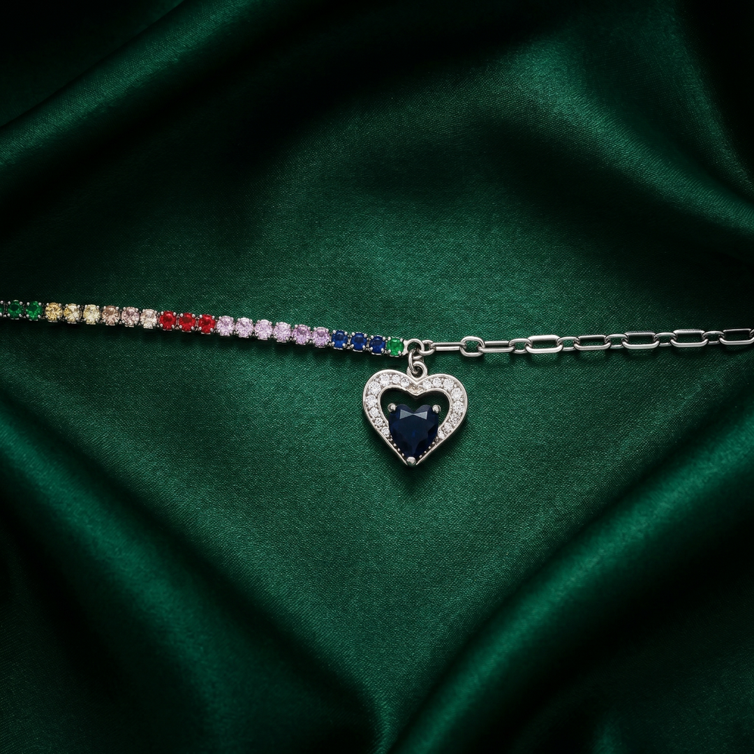 925 Sterling Silver Heart Shape Bracelet With Adjustable Length