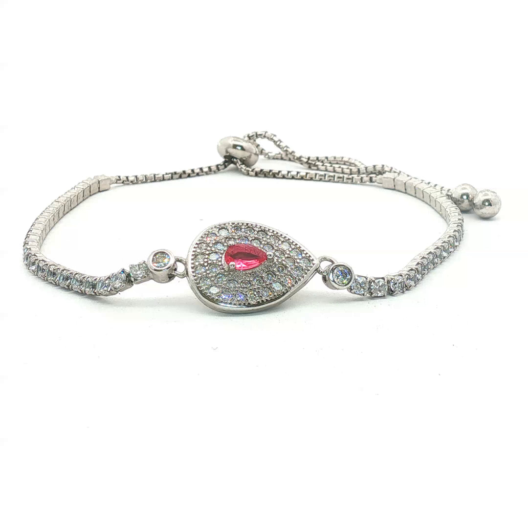 Pink Stone 925 Sterling Silver Bracelet with Adjustable Length