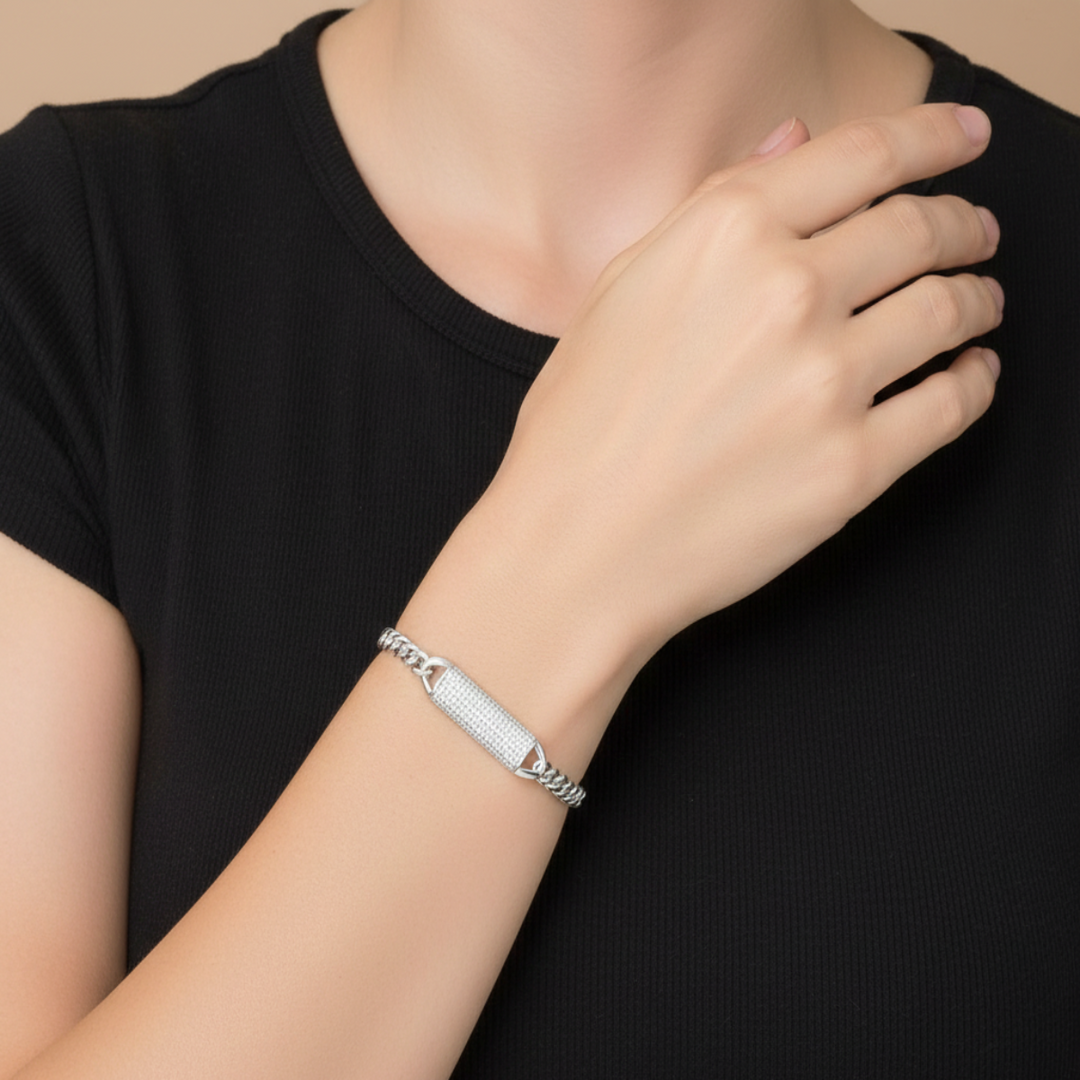 Pasha Dome 925 Sterling Silver Bracelet with Adjustable Length