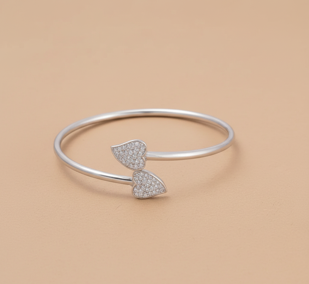 Two heart 925 Silver Bracelet TBR-764