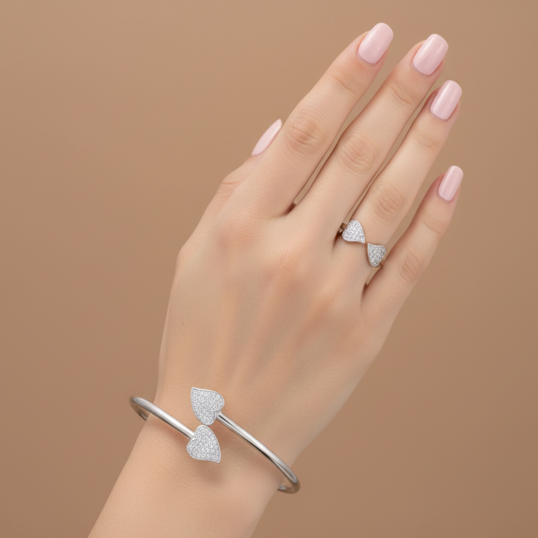 Two heart 925 Silver Bracelet TBR-764