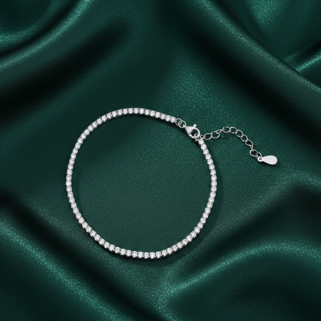 Full  Eternity Tennis 925 Silver Bracelet Adjustable Length