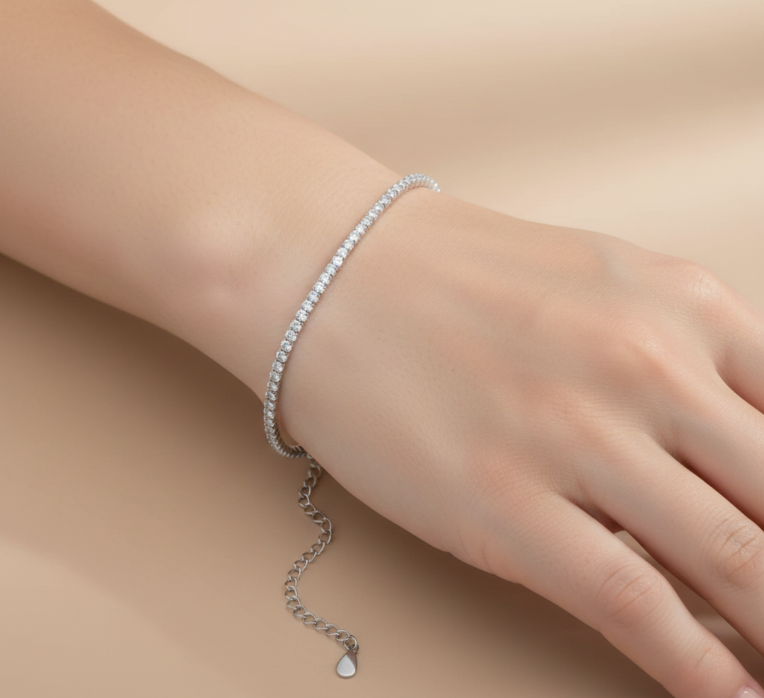 Full  Eternity Tennis 925 Silver Bracelet Adjustable Length