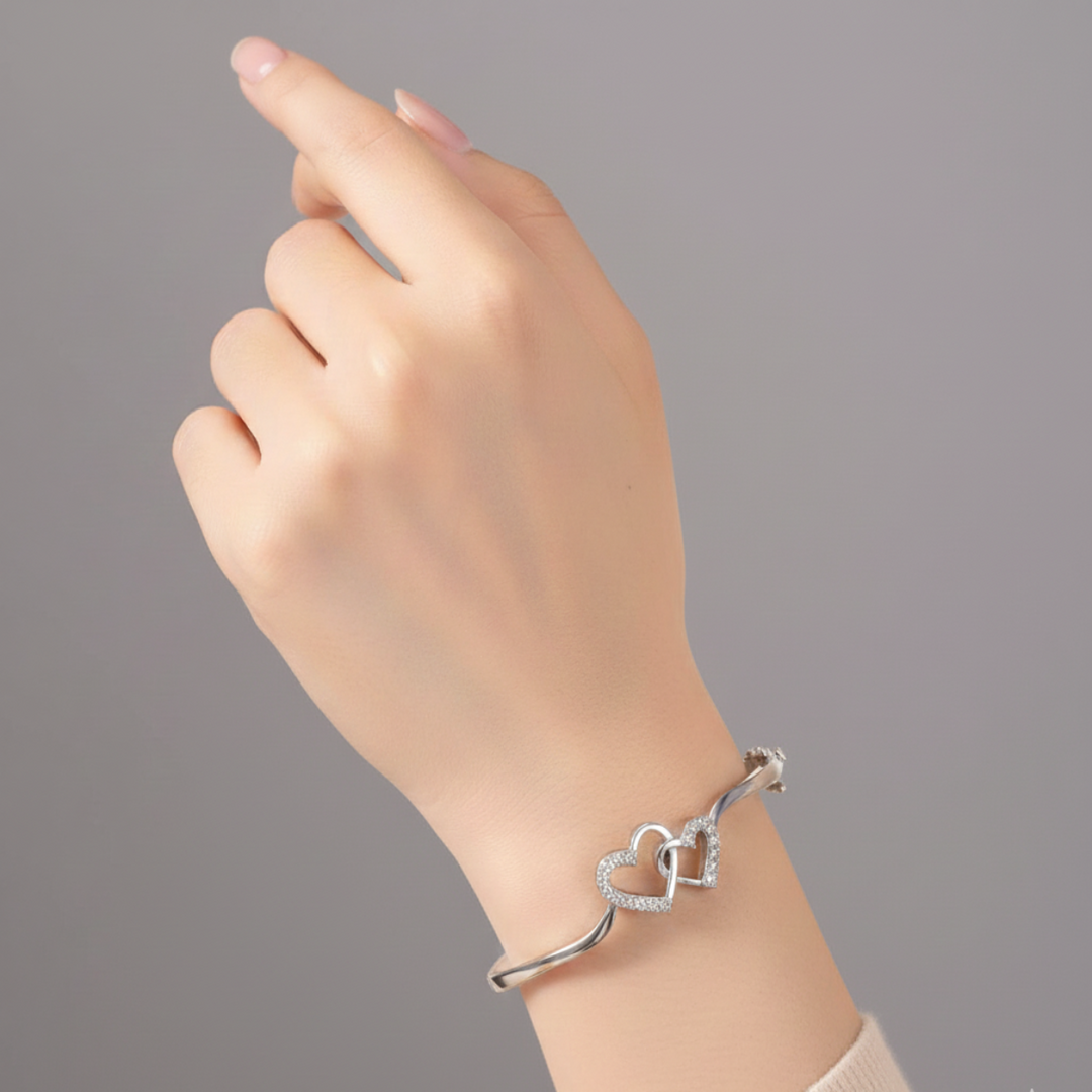 Twin Heart 925 Silver Bangle