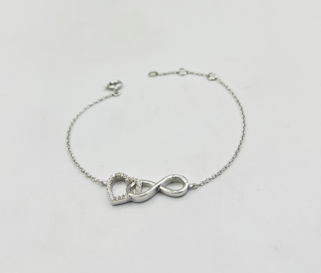Infinity and Heart 925 Sterling Silver Bracelet with Adjustable Length
