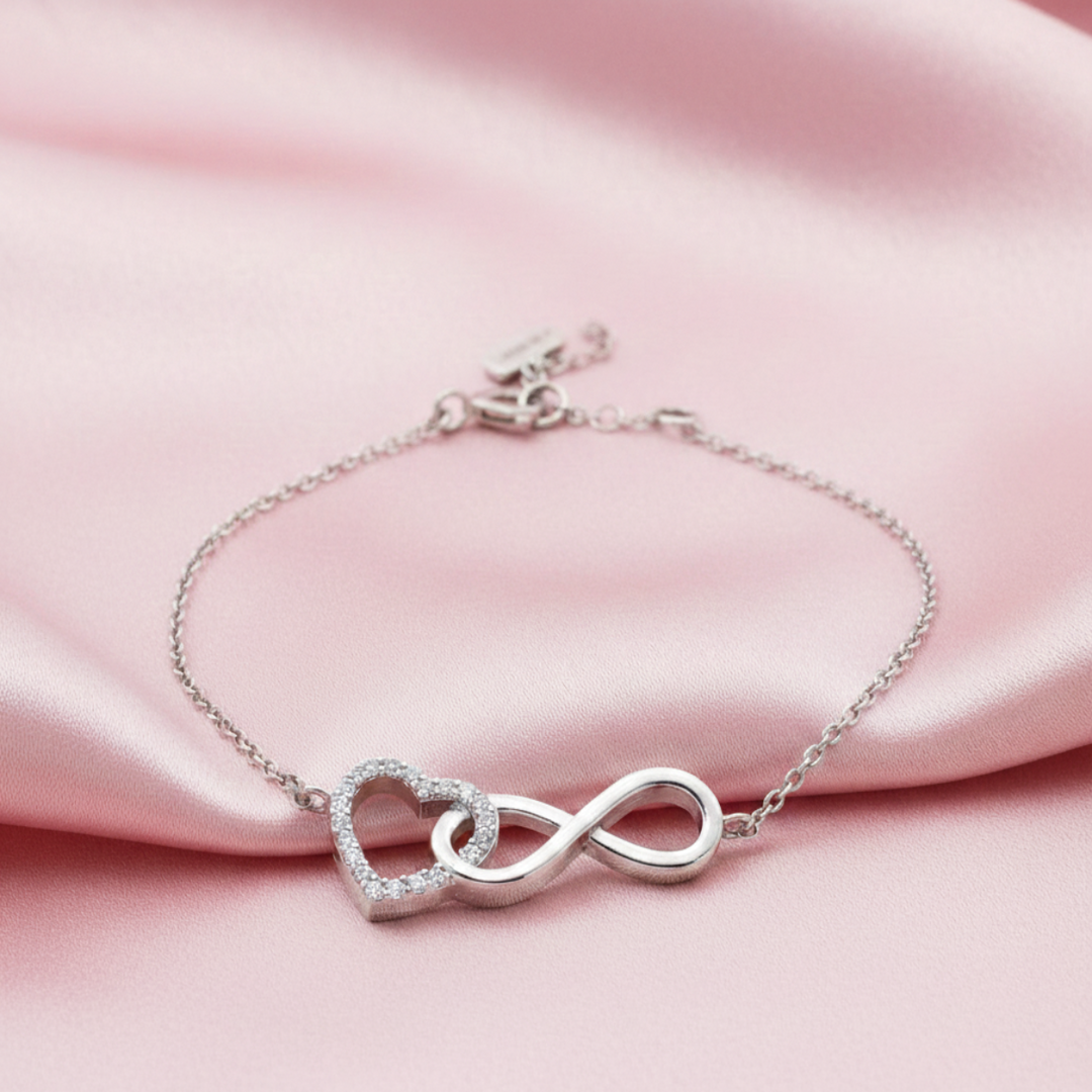 Heart Shape 925 Sterling Silver Bracelet with Adjustable Length