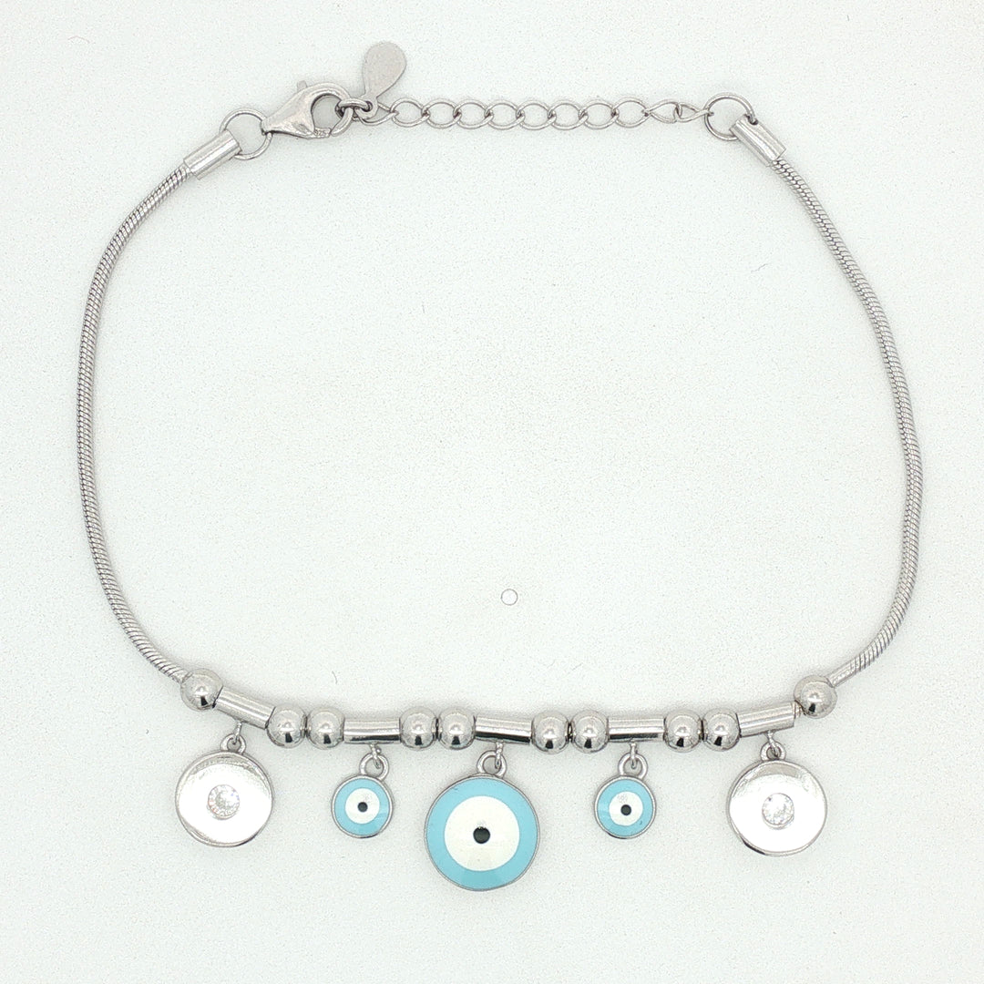 Desire Evil Eye 925 Sterling Silver Bracelet with Adjustable length 8 Inch