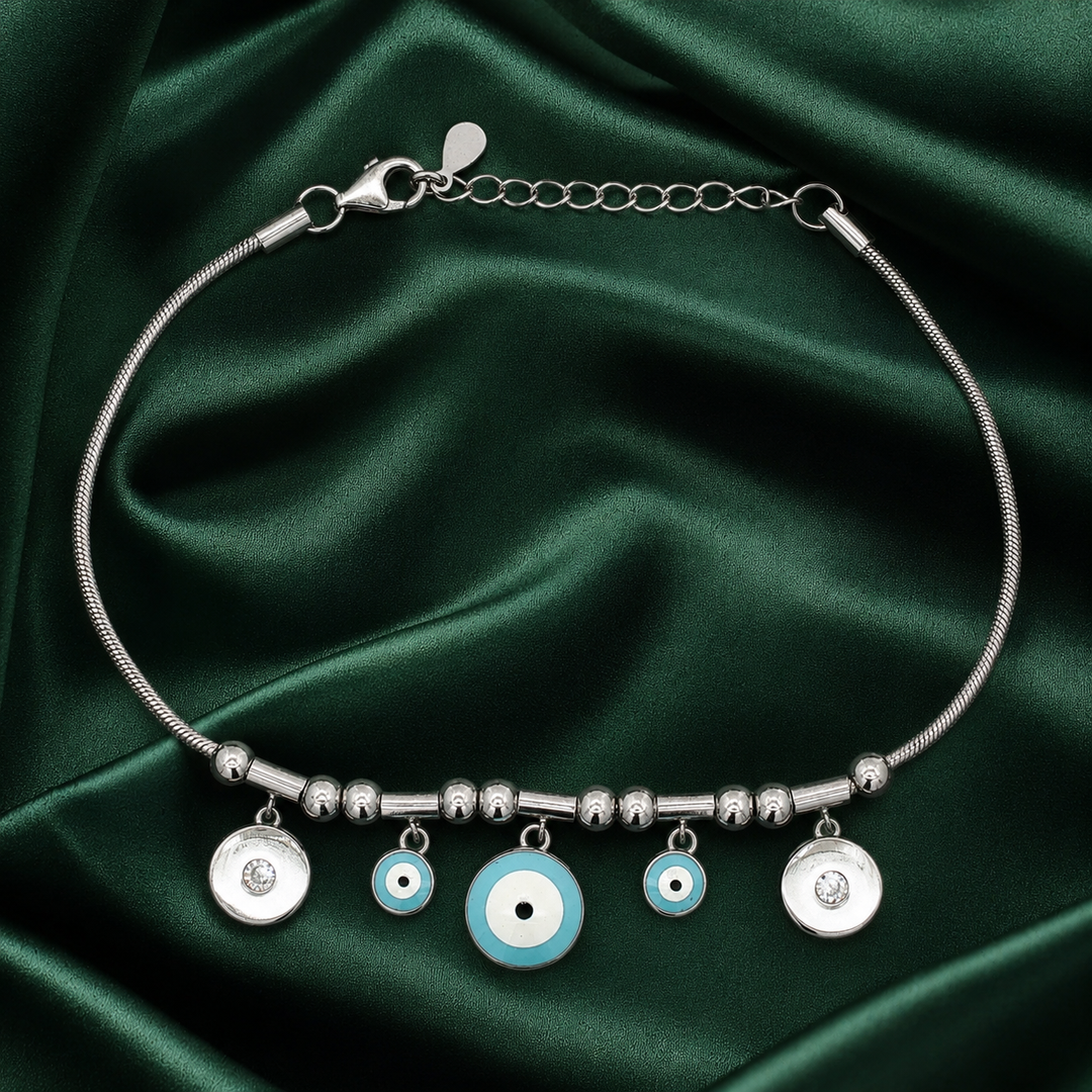 Desire Evil Eye 925 Sterling Silver Bracelet with Adjustable length 8 Inch