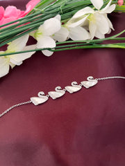Dancing Swan Bracelet 925 Sterling Silver White, Rhodium Plated. With adjustable Length