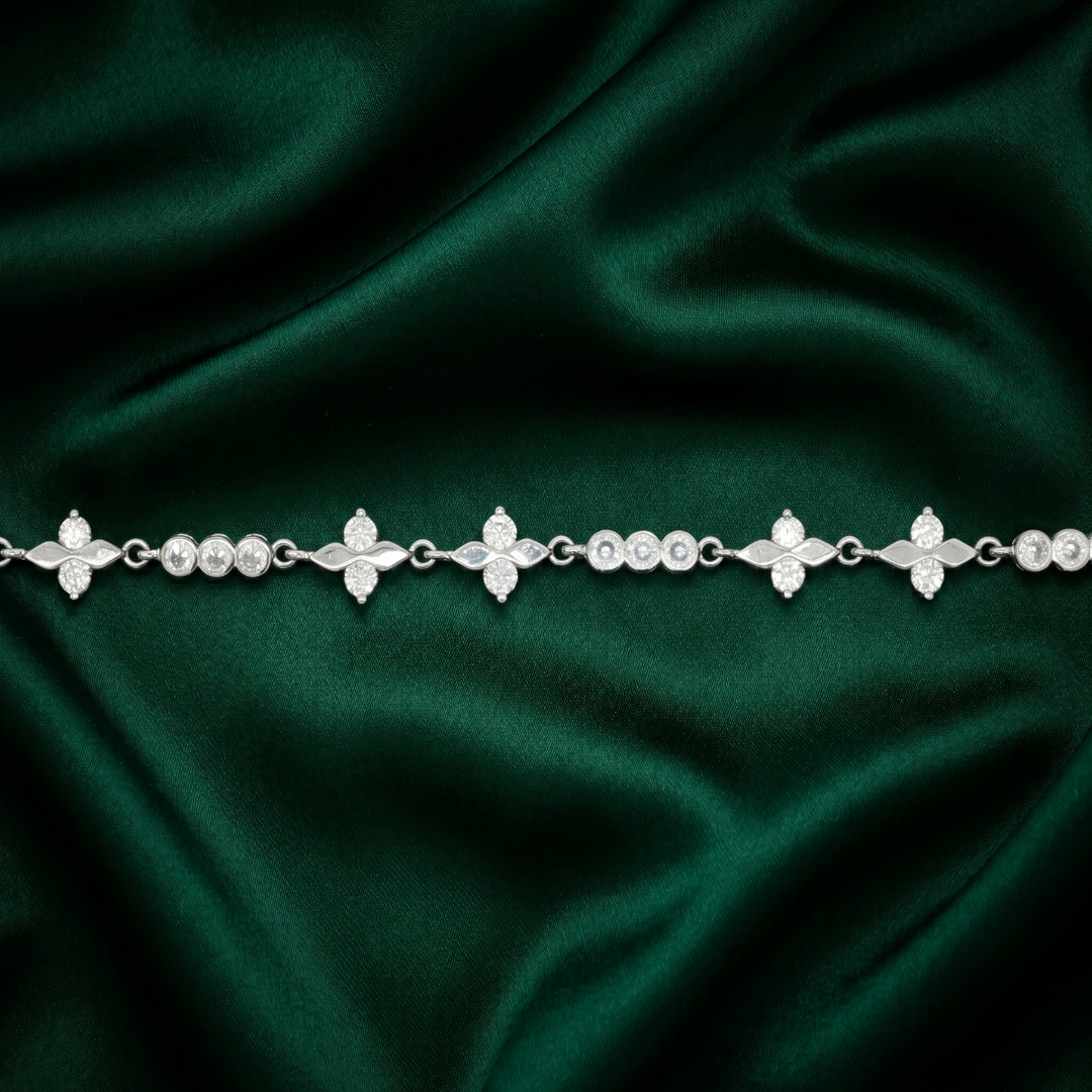 Celestial Floral 925 Sterling Silver Bracelet With Adjustable Length