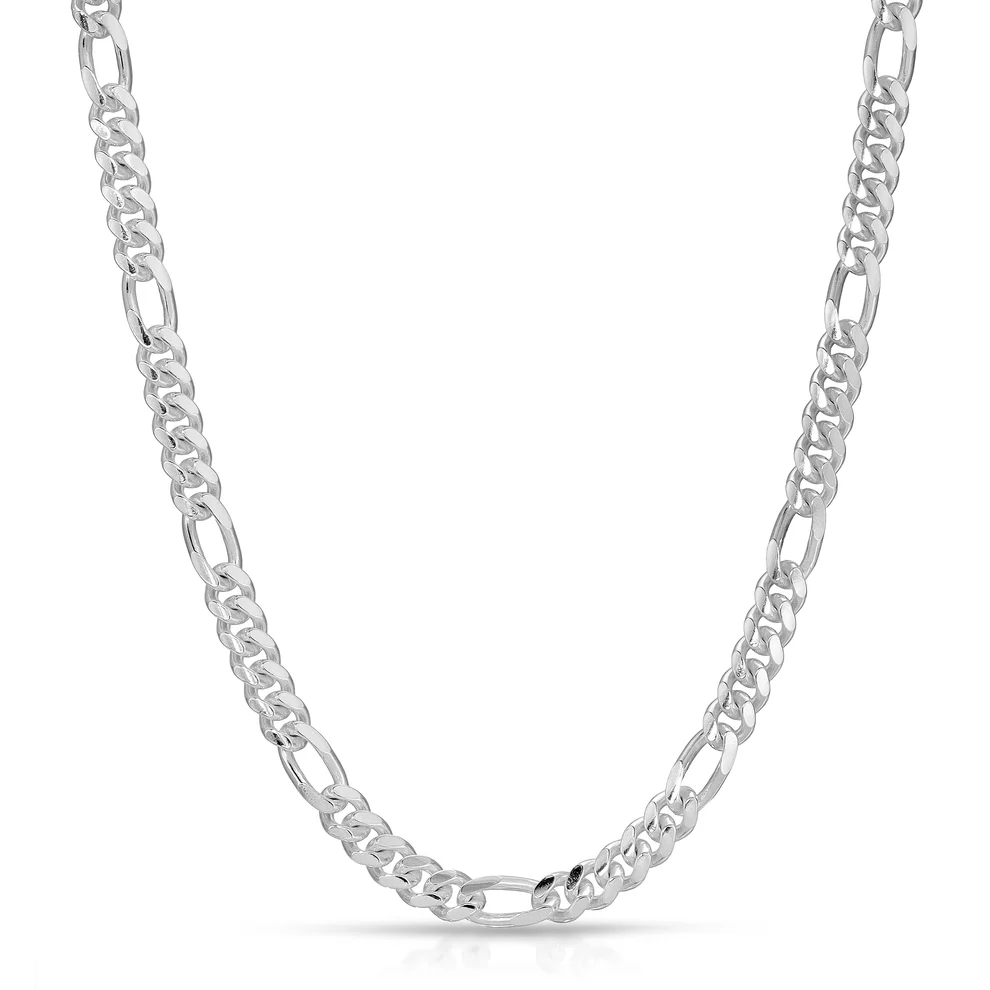 Cuban Figaro  925 Sterling Silver  Unisex Chains (Length 20 inches / 51 cm)