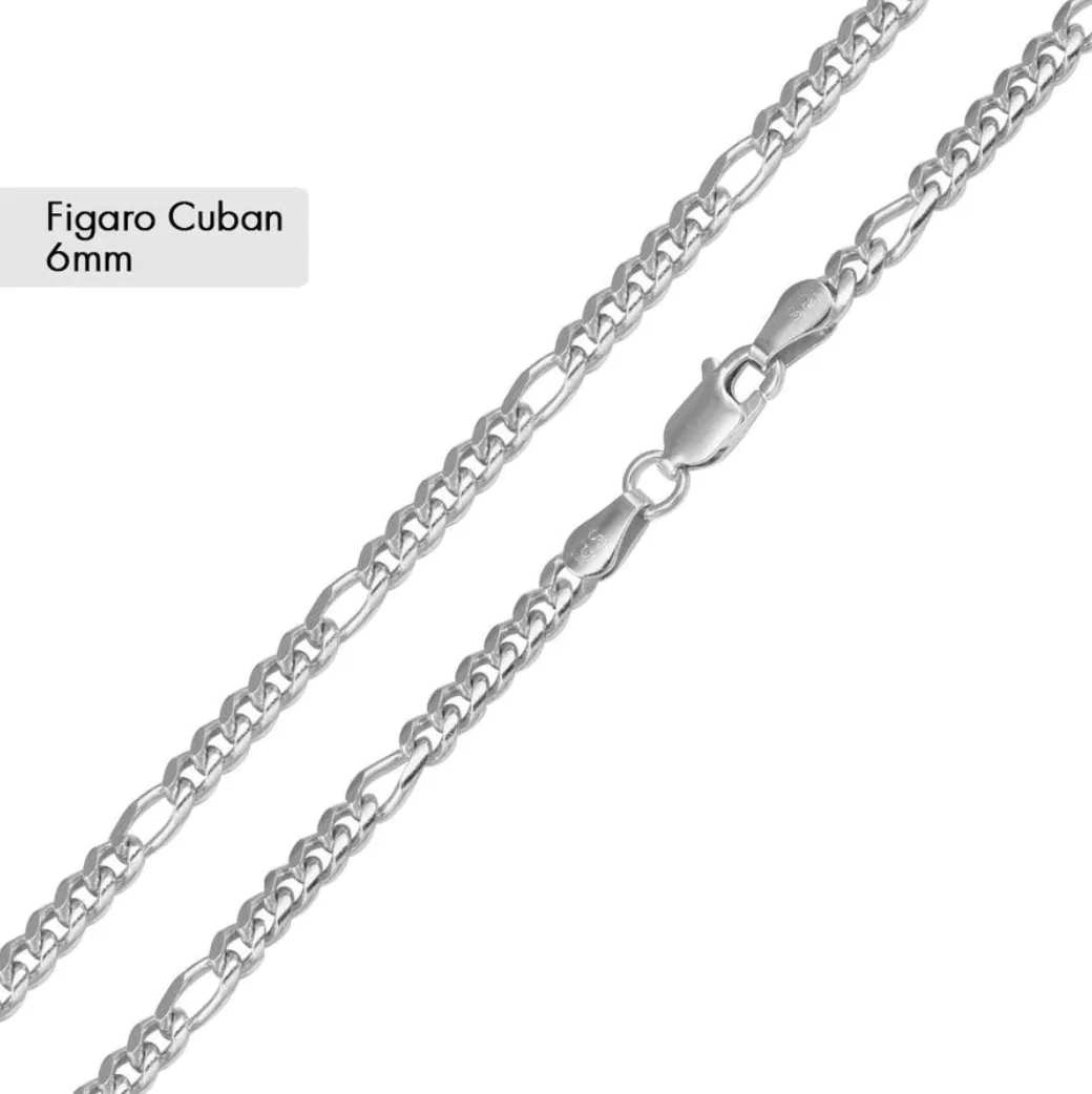 Cuban Figaro  925 Sterling Silver  Unisex Chains (Length 20 inches / 51 cm)
