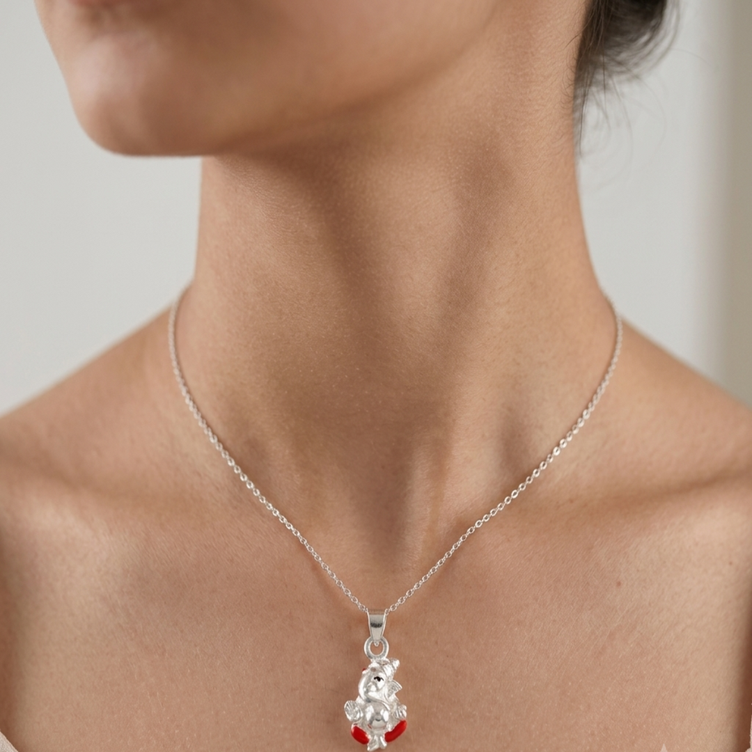 925 Sterling Silver Ganesh Pendant Necklace with Adjustable Length