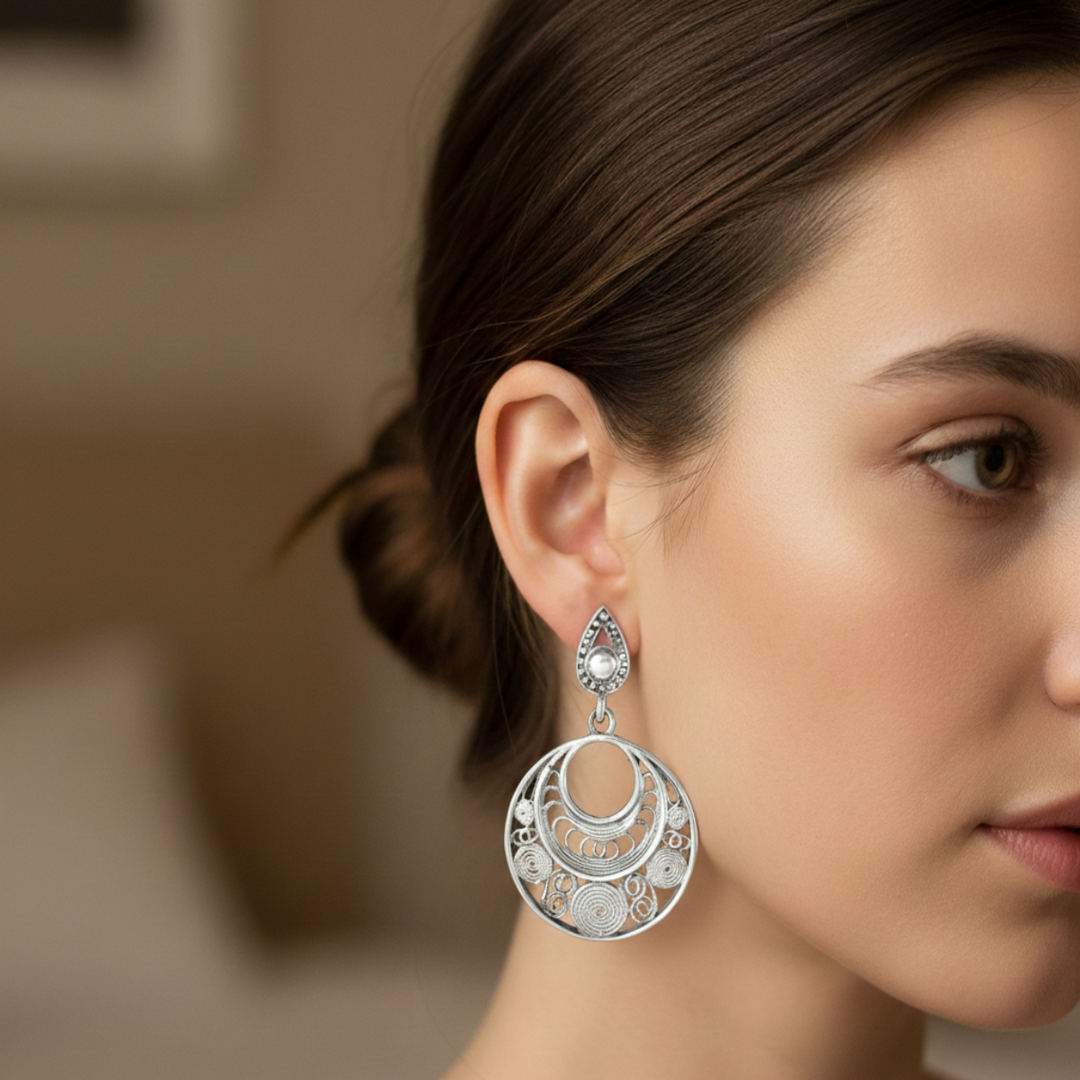 Women's Silver Push Back Niyati 925 Sterling Silver Danglers