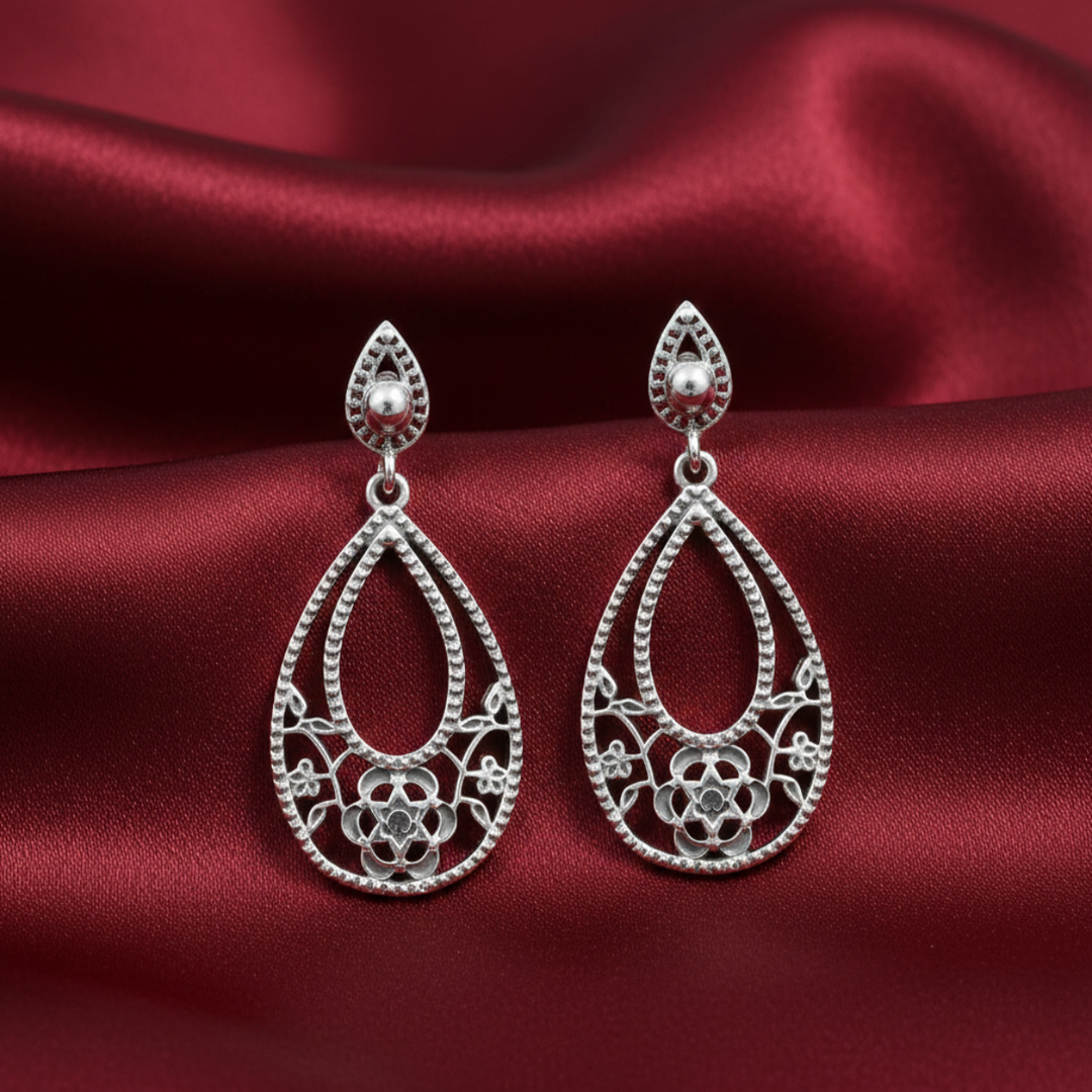 Women's Silver Push Back Darpan 925 Sterling Silver Danglers