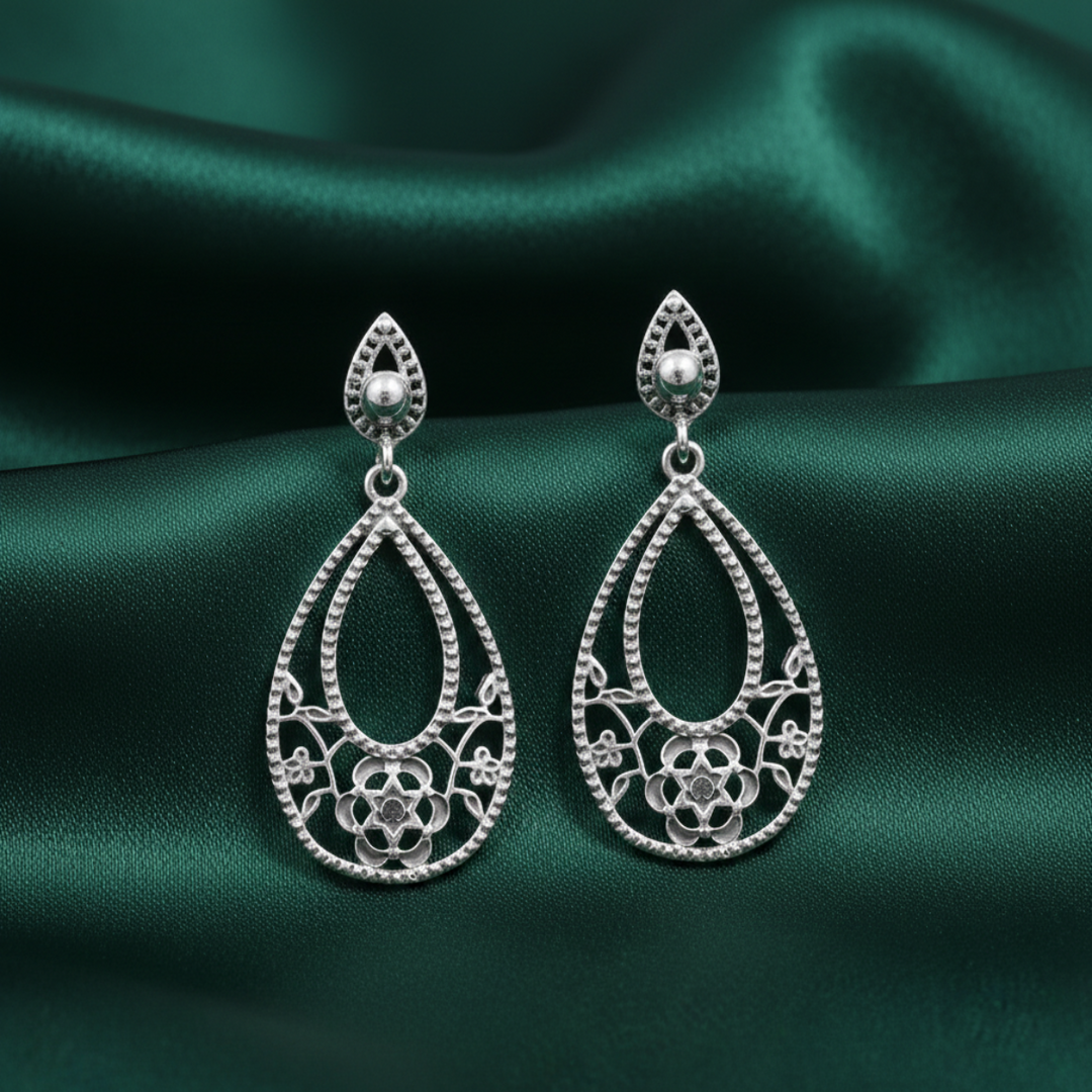 Women's Silver Push Back Darpan 925 Sterling Silver Danglers