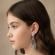 Women's Silver Push Back Darpan 925 Sterling Silver Danglers