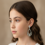 Load image into Gallery viewer, Women's Silver Push Back Darpan 925 Sterling Silver Danglers