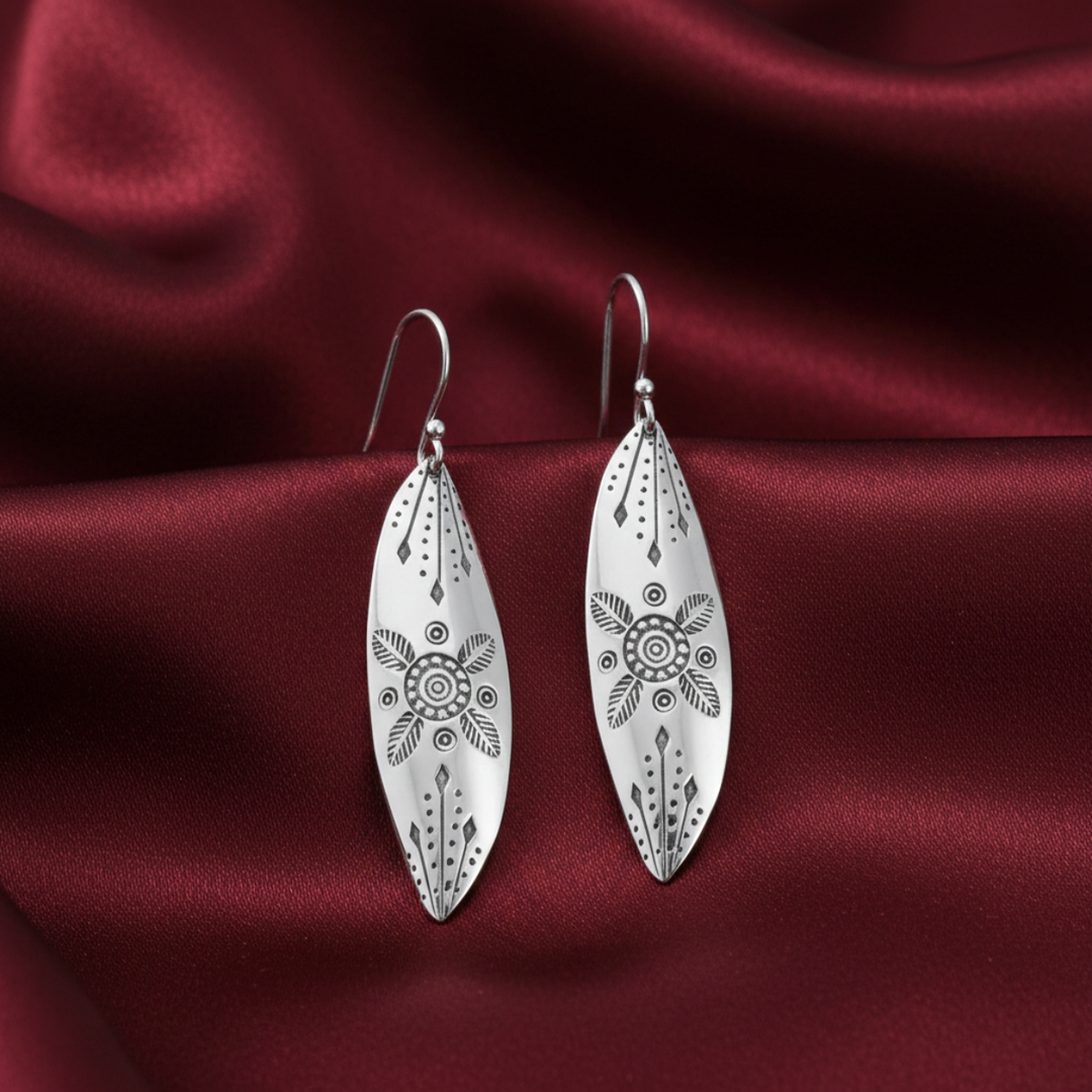 Tribe Leaf 925 Sterling Silver Hook Earrings for Women's