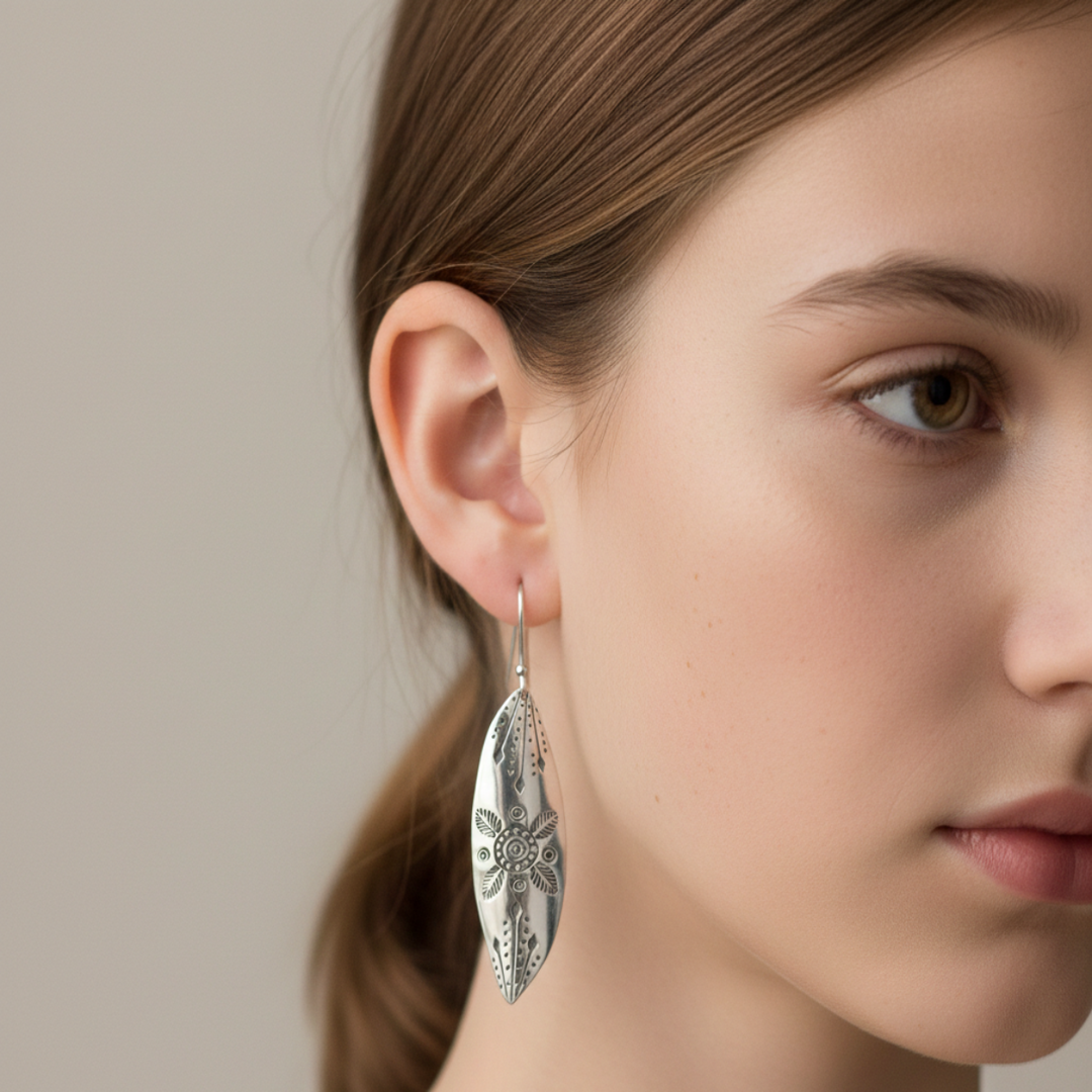 Tribe Leaf 925 Sterling Silver Hook Earrings for Women's