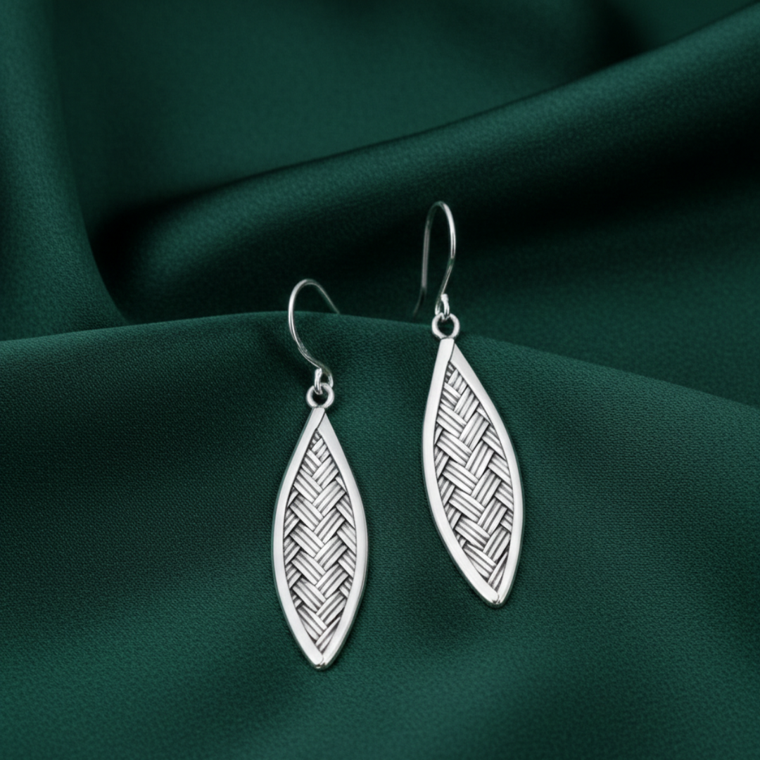 Handmade Woven 925 Sterling Silver Hook Earrings for Women's
