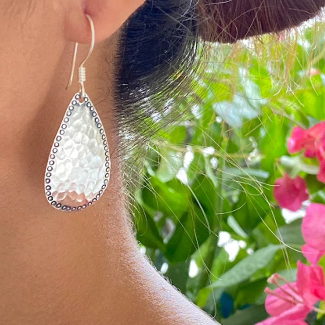 Handmade Hammered Texture 925 Sterling Silver Hook Earrings for Women