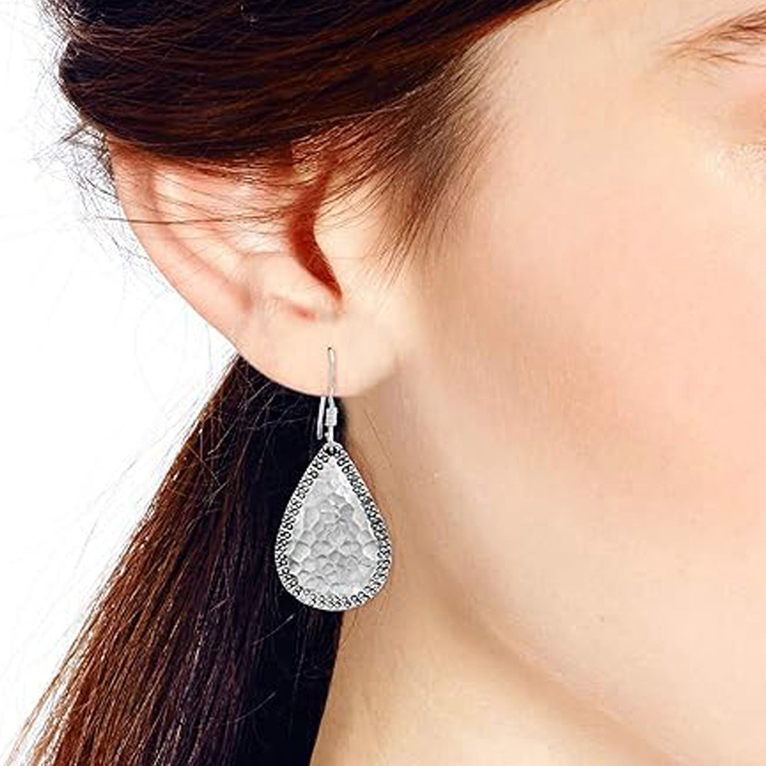 Handmade Hammered Texture 925 Sterling Silver Hook Earrings for Women
