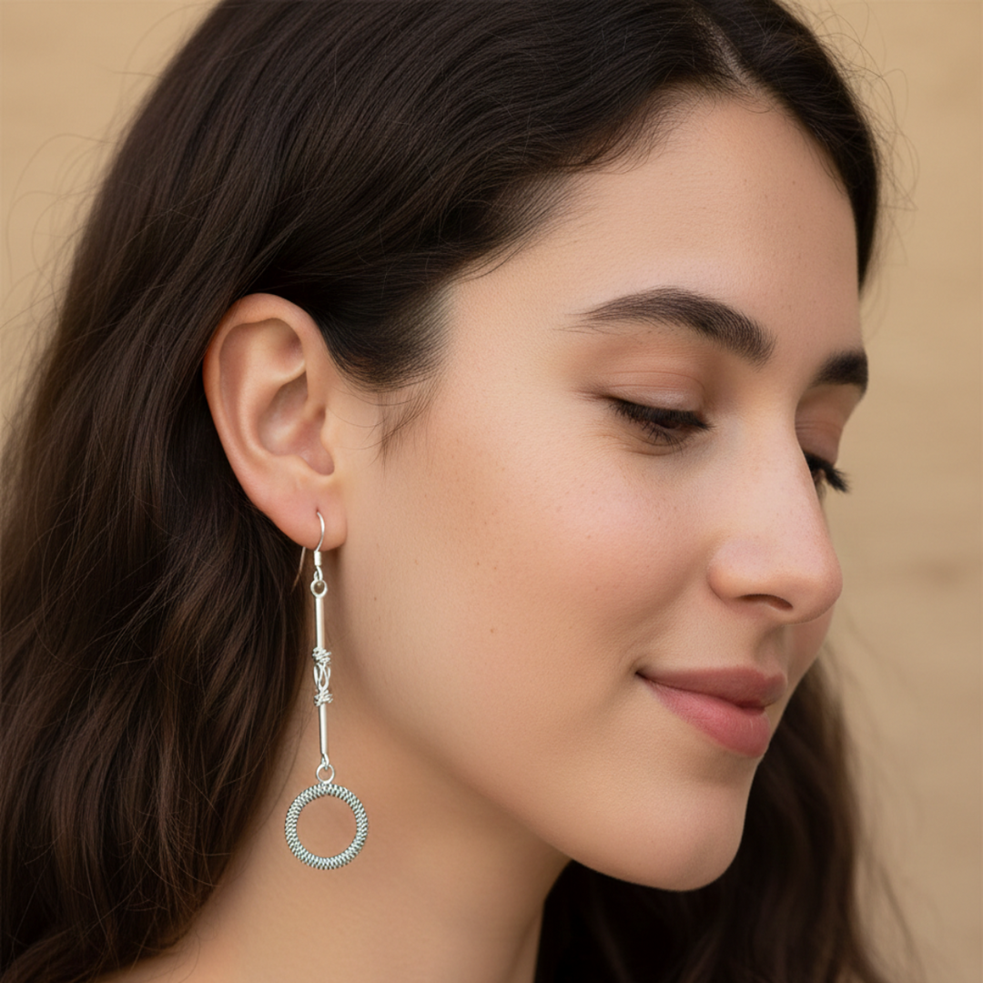 Handmade Circle 925 Sterling Silver Hook Earrings for Women