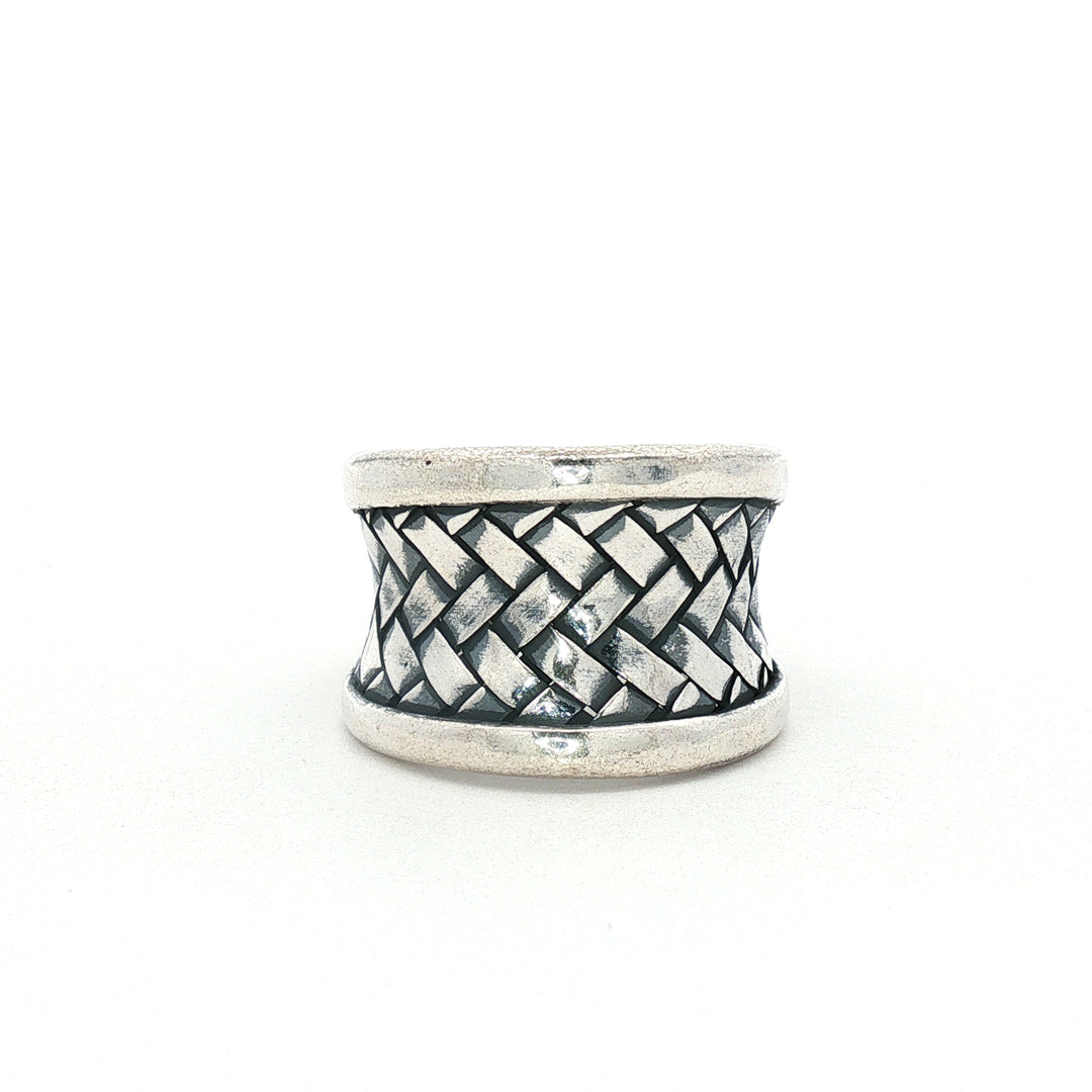 Handmade Knit Styled 925 Sterling Silver Ring - Adjustable Ring Size