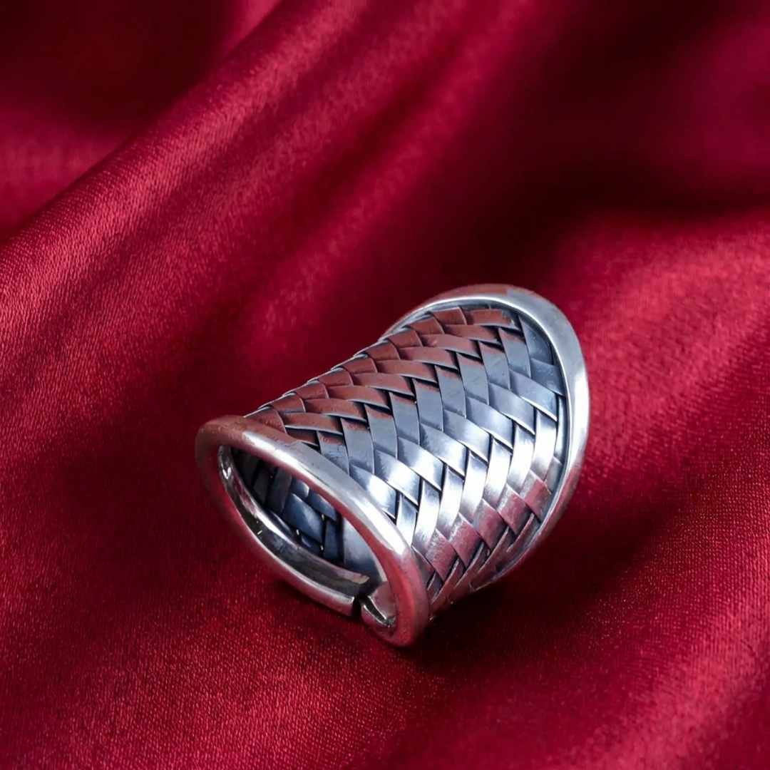 Handmade Woven Signet 925 Sterling Silver Ring (Adjustable Ring Size)
