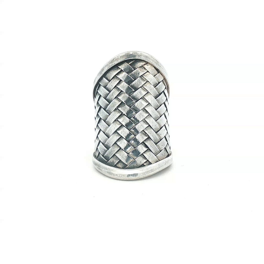 Handmade Woven Signet 925 Sterling Silver Ring (Adjustable Ring Size)