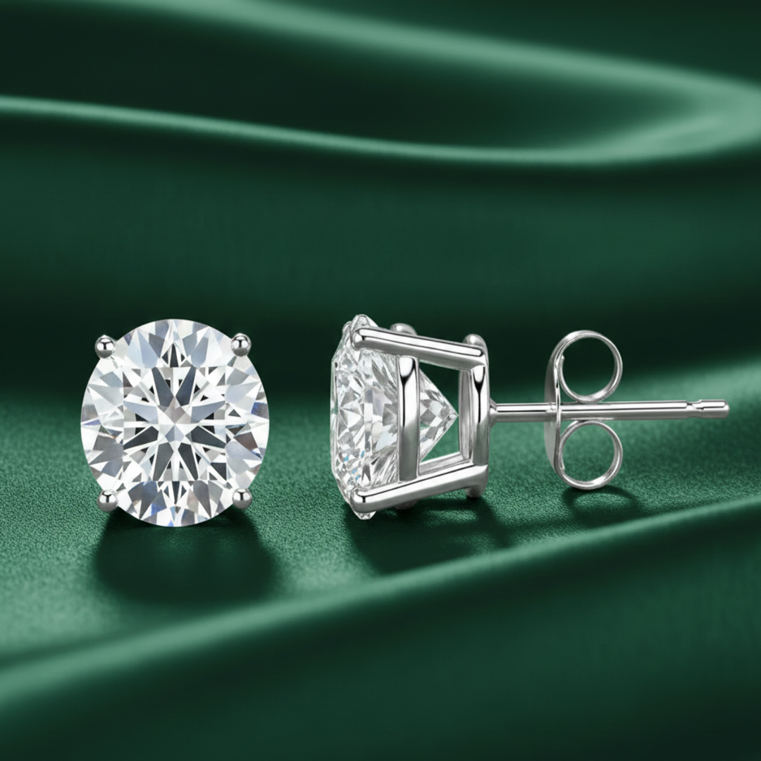 Solitaire Round 925 Sterling Silver Stud Earrings