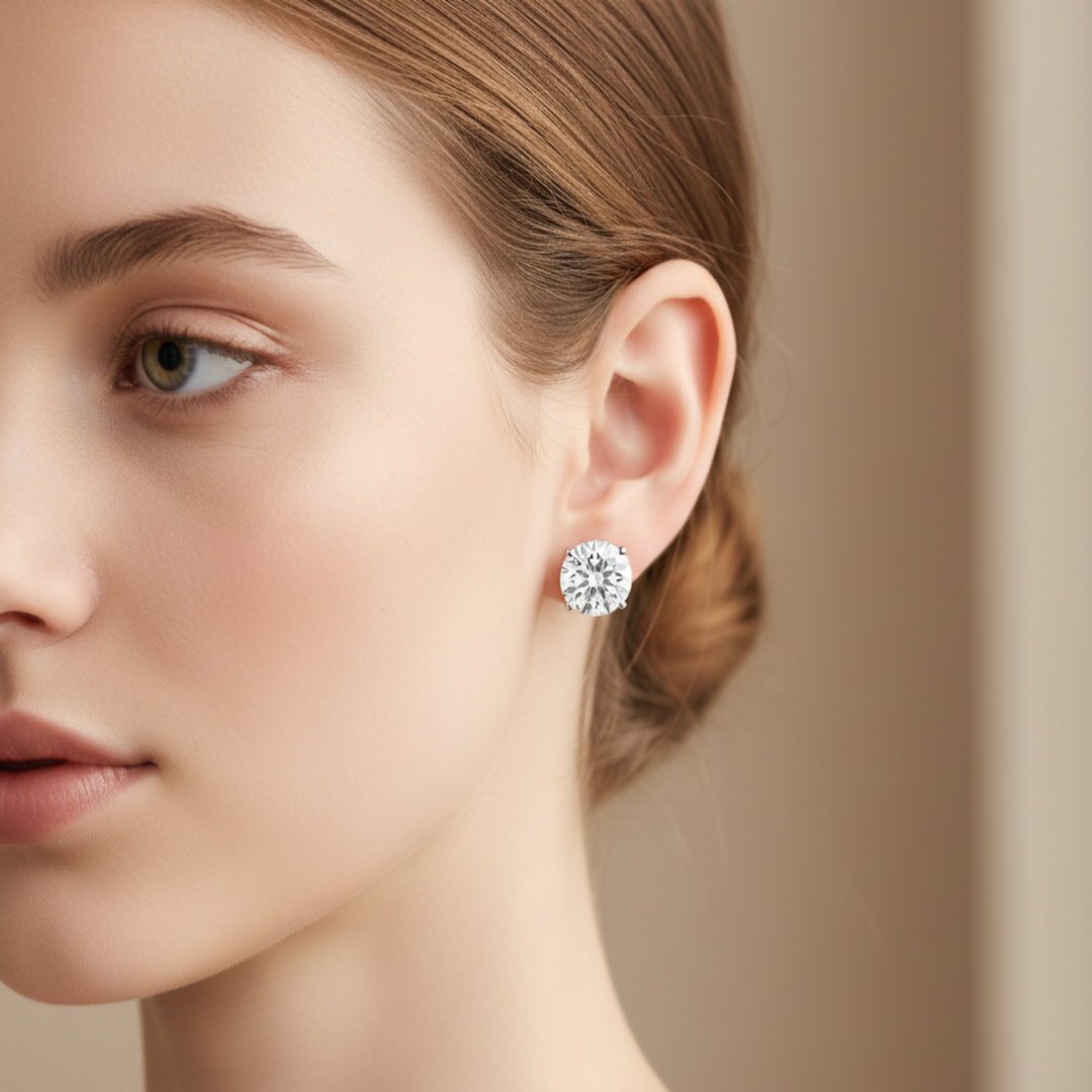 Solitaire Round 925 Sterling Silver Stud Earrings