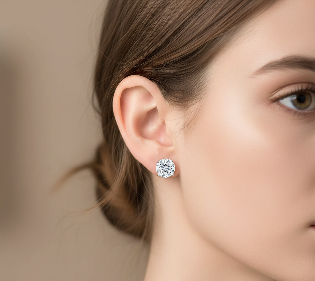 Solitaire Round 925 Sterling Silver Stud Earrings