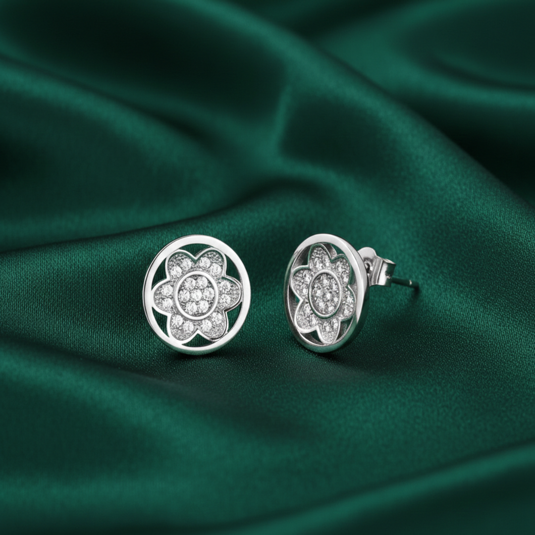 Essential Flower Circle 925 Sterling Silver Stud Earrings