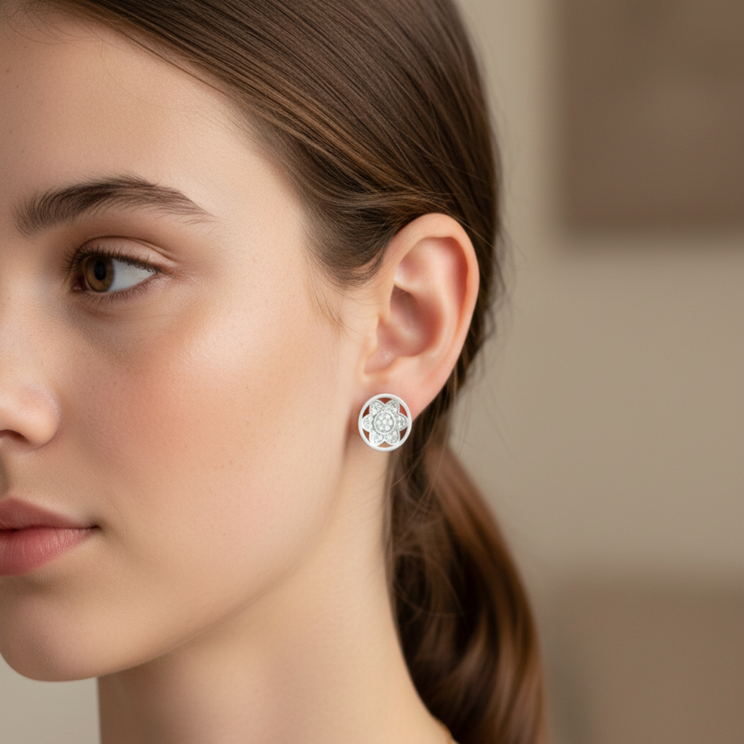 Essential Flower Circle 925 Sterling Silver Stud Earrings