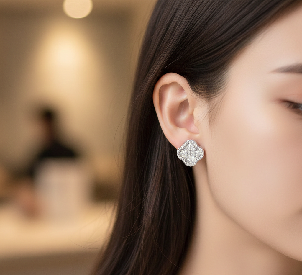 Clover 925 Sterling Silver Stud Earrings