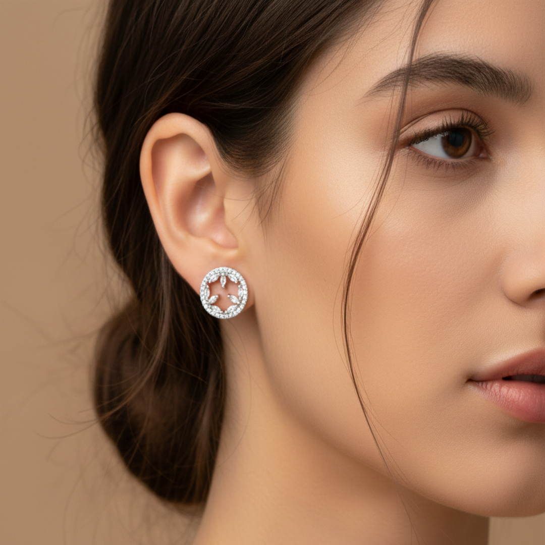 Essential Marquee Circle 925 Sterling Silver Stud Earrings