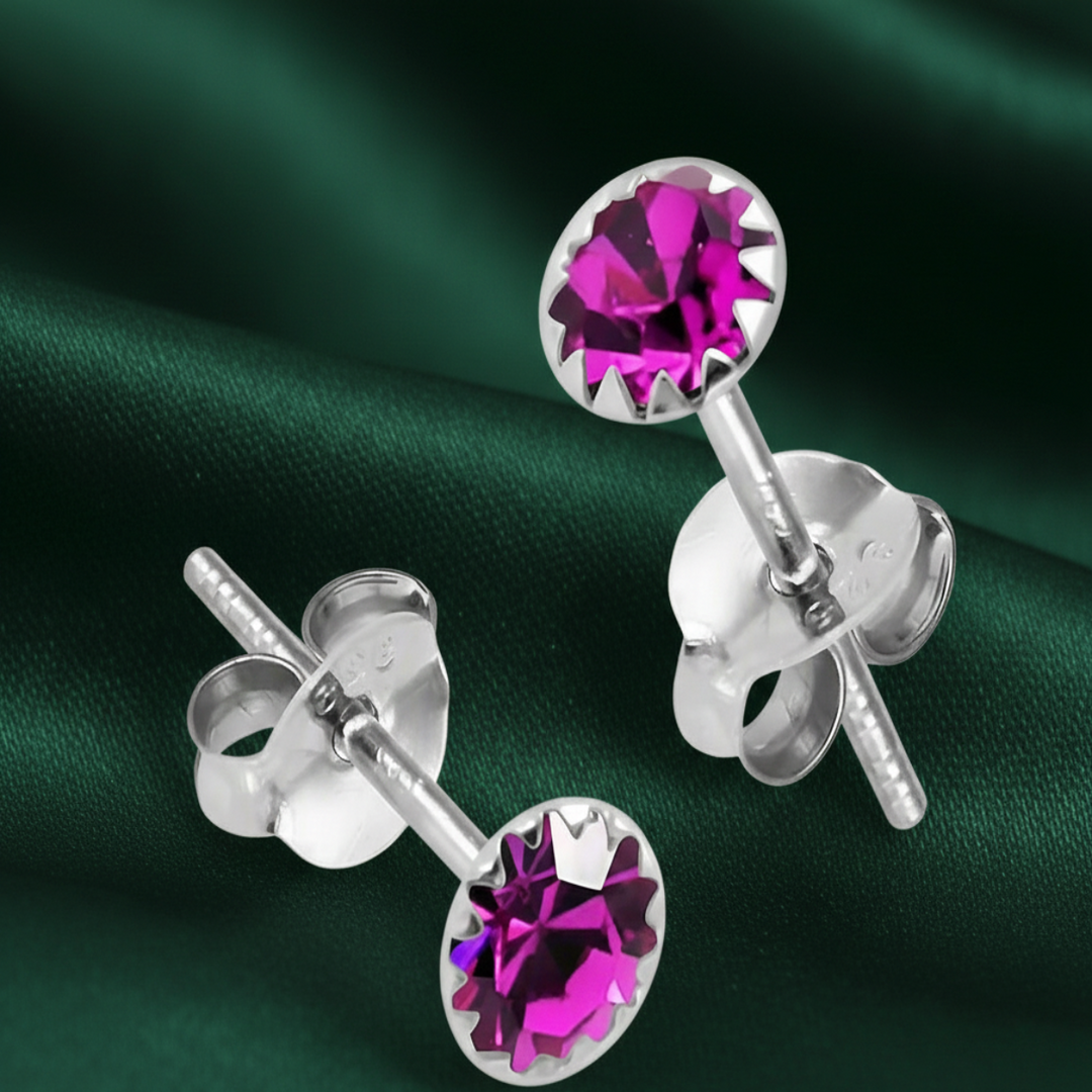 Circular Shaped 925 Sterling Silver Rhodium-Plated Silver Cubic Zirconia Classic Studs Earrings