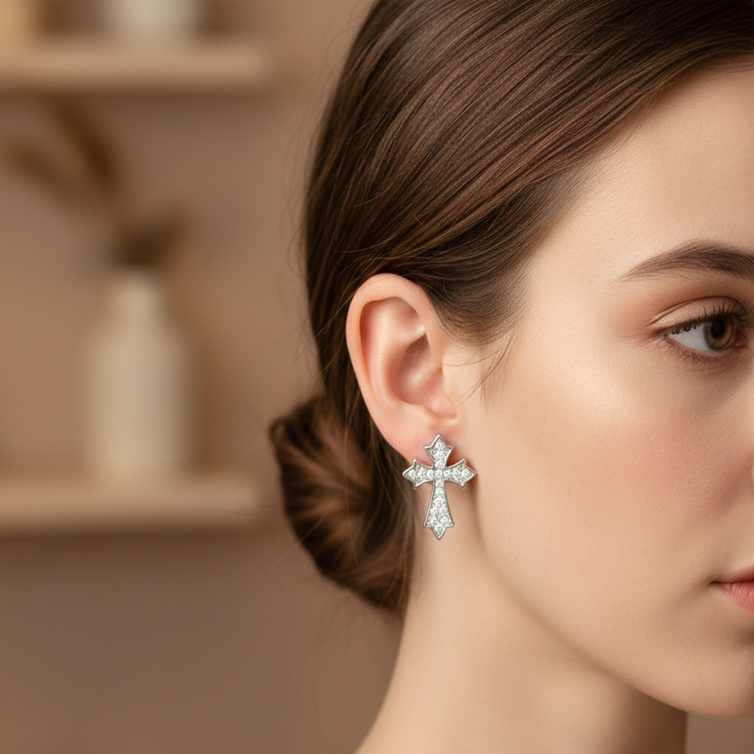 Cross Divine 925 Sterling Silver Stud Earrings