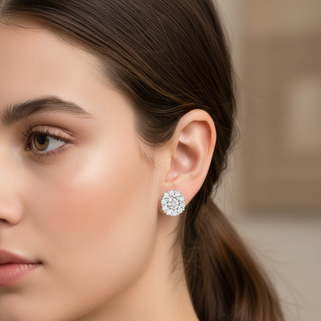 Asha Halo Studs 925 Silver Earrings