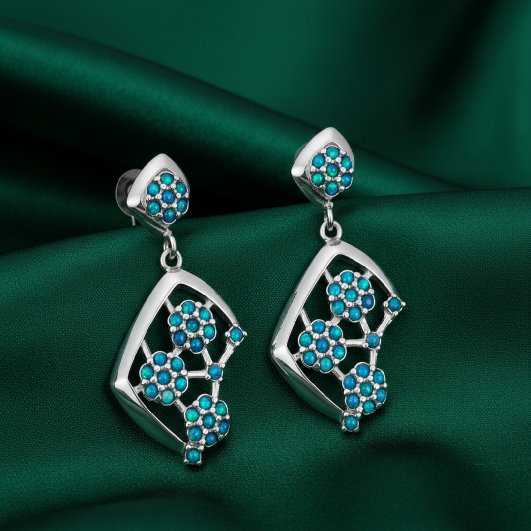 Mogra Firoza Diva 925 Sterling Silver Earrings