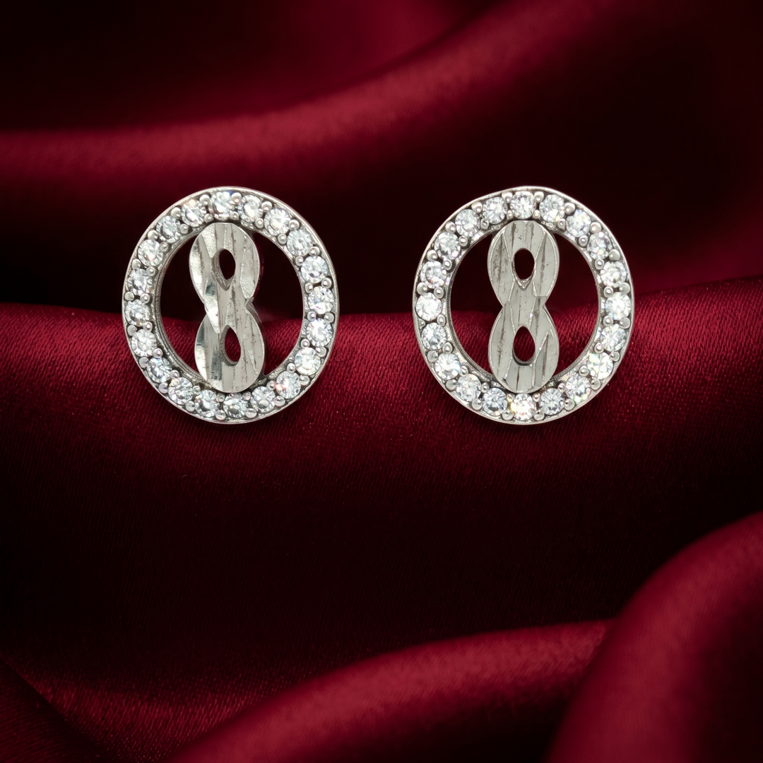 Luxury 925 Sterling Silver Sparkling Round Shape Stud Earrings