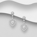 Load image into Gallery viewer, Deluxe Solitaire Heart - 925 Silver Heart Dangler Earrings
